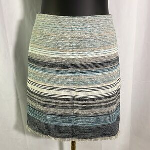 LOFT Multicolor Striped Woven Fringed Hem High Waist Mini Skirt